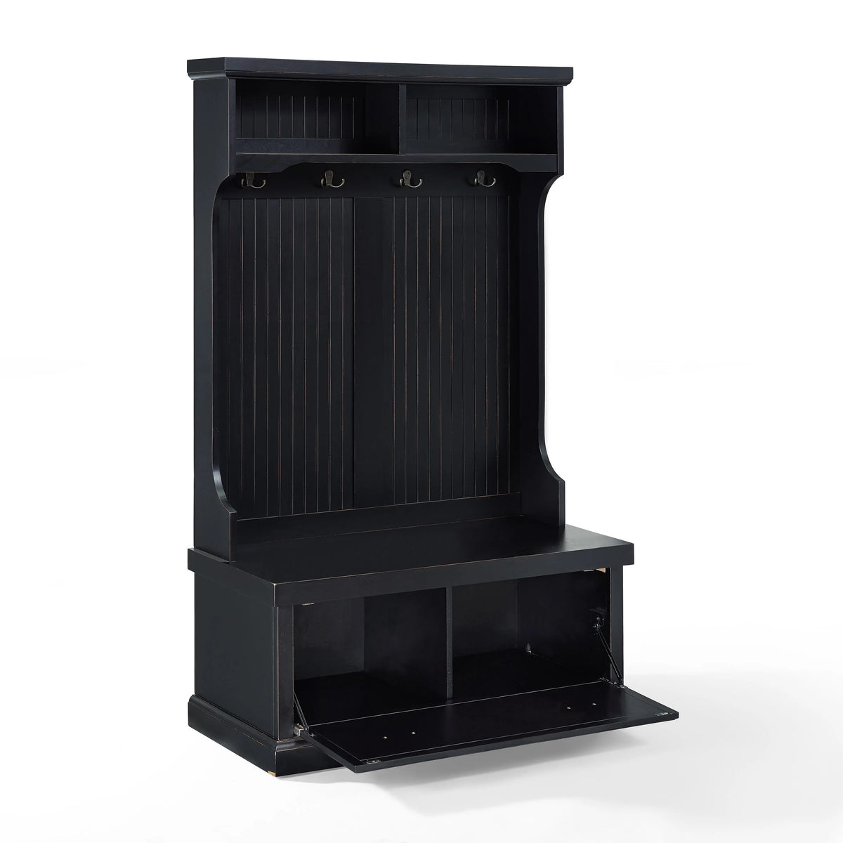 Crosley Furniture Seaside Wood Hall Tree in Distressed  Black