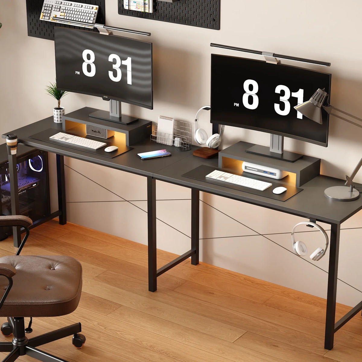 GTRACING L-Shaped Gaming Desk with RGB Light and Removable Storage Stands, Black