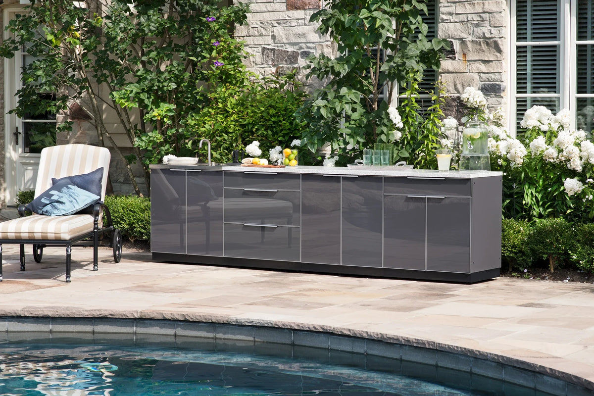 NewAge Products Outdoor Kitchen 7 Piece Cabinet Set in Slate Gray with Countertops