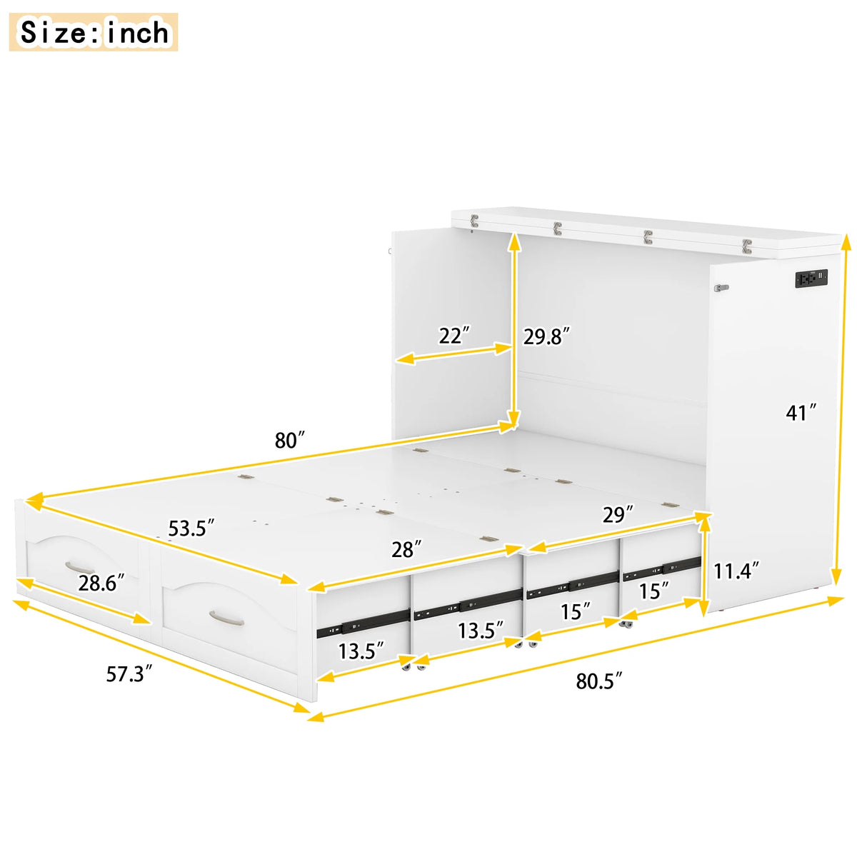 Harper & Bright Designs Full Size Murphy Bed with Shelves, Foldable Wall Bedframe w/Flexible Slats Support, Space-Saving Design, Can Be Folded Into Cabinet, White