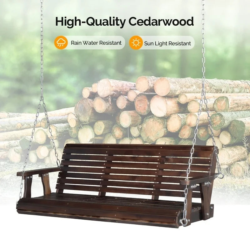 3-person Wood Porch Swing Brown