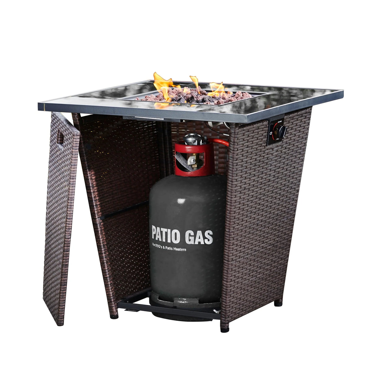 Teamson Home Outdoor 30" Propane Gas Fire Pit Table with Rattan Base, Espresso