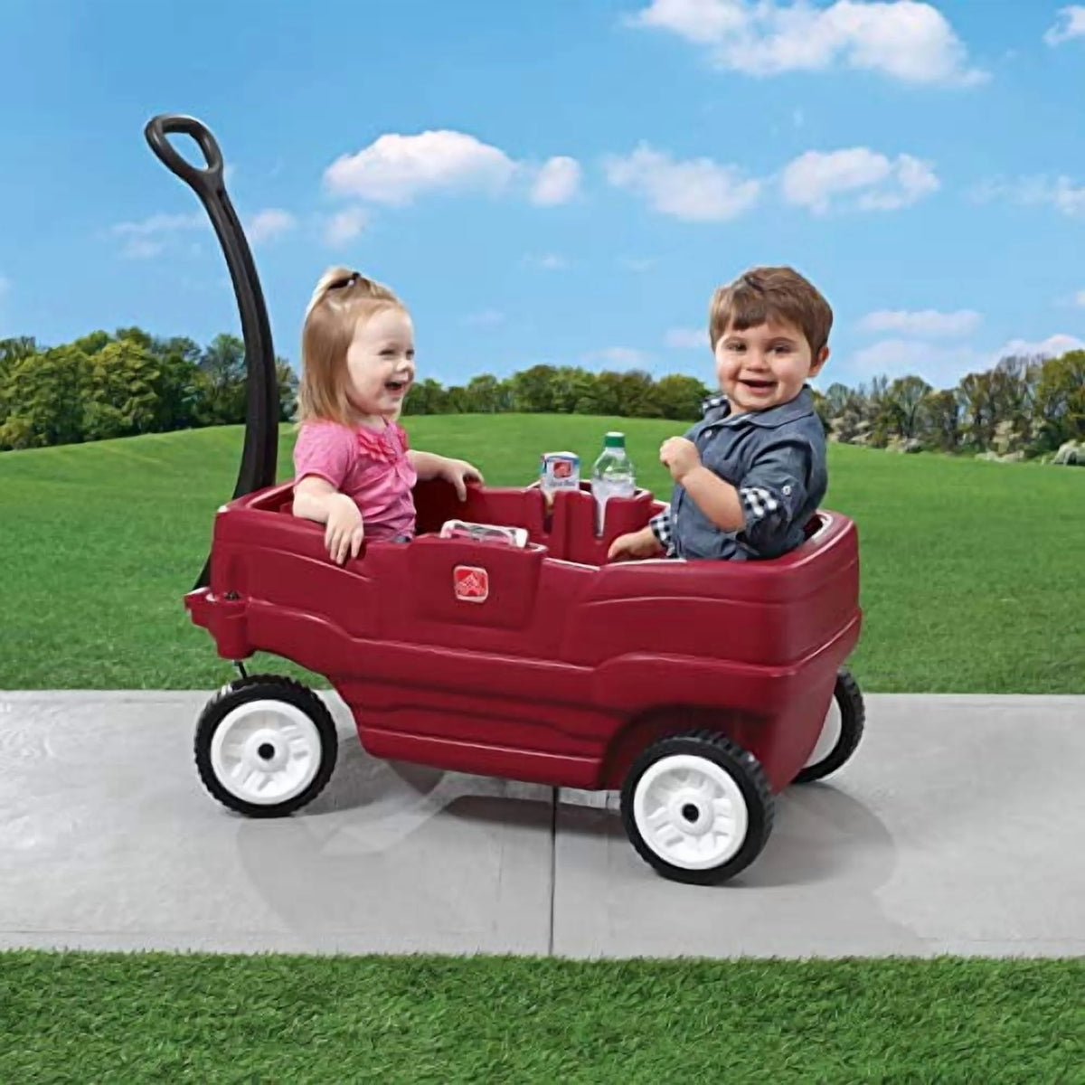 Step2 Red Plastic Two-Seater Toddler Wagon with Safety Belts and Storage for Ages 18 Mo to 5 Yrs