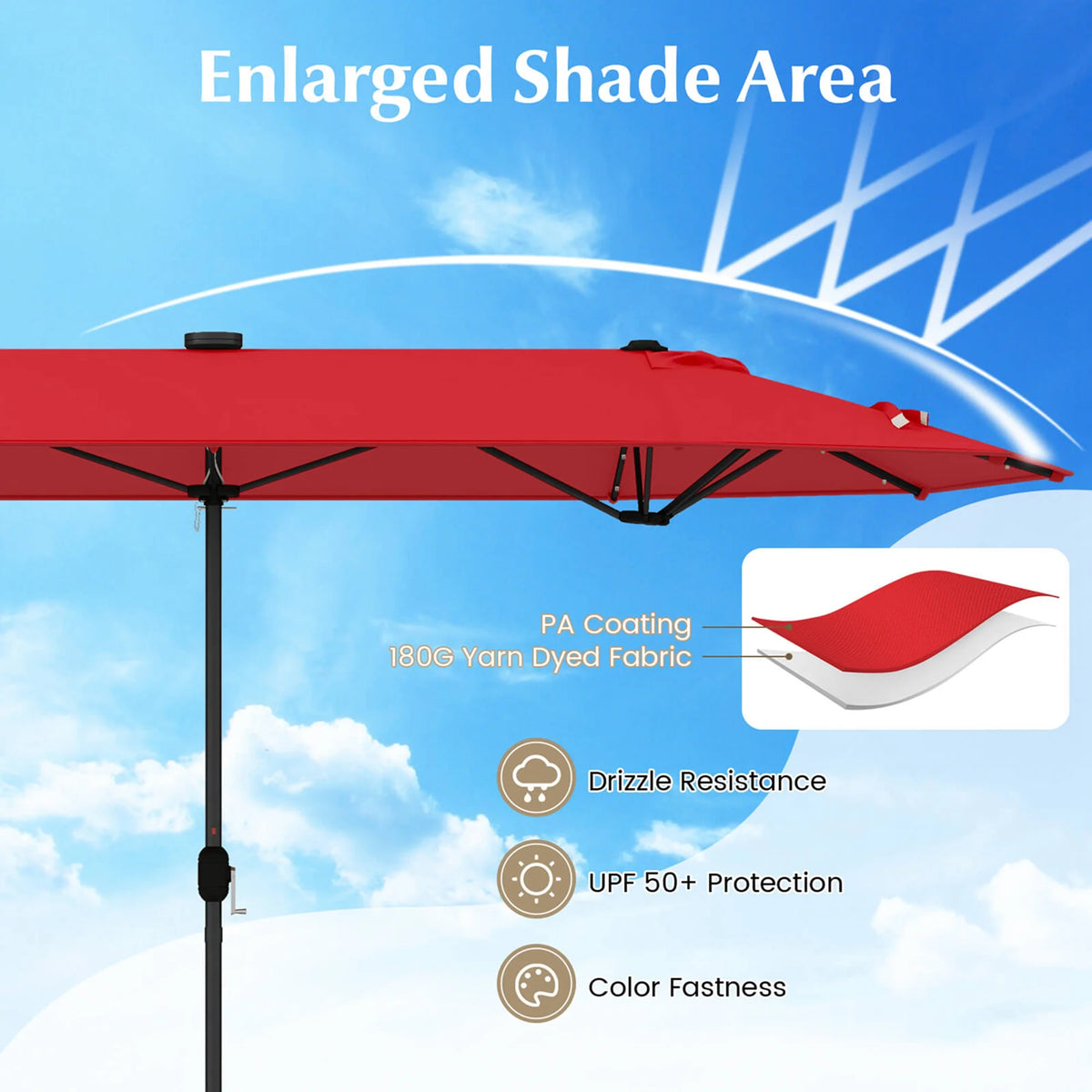 Costway 13ft Beige Rectangle Double-sided Patio Umbrella, Crank Lift