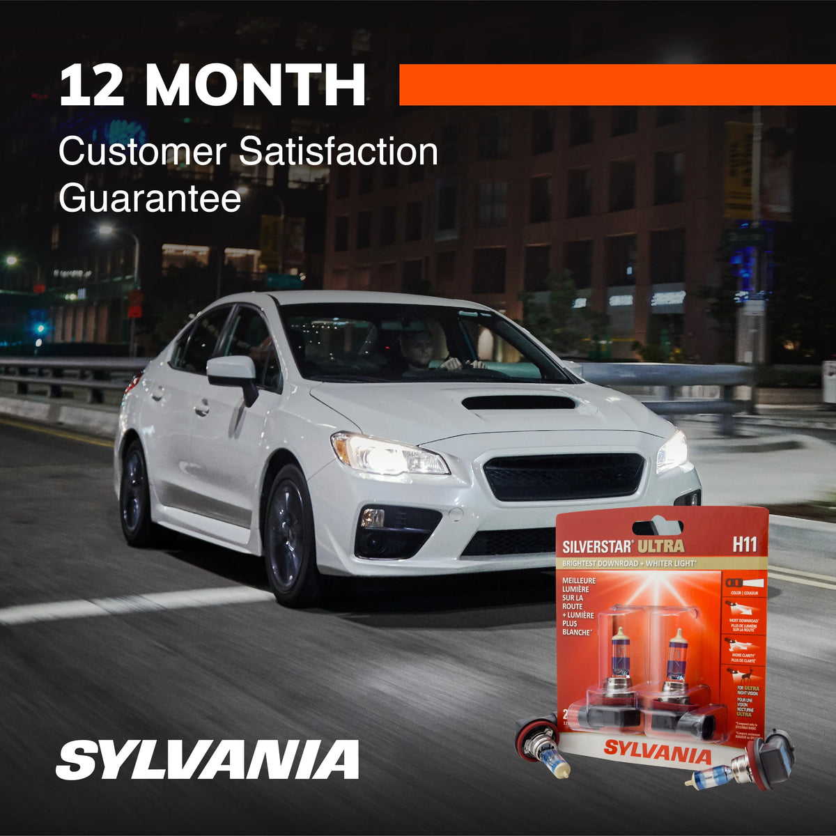 Sylvania H11 SilverStar Ultra Halogen Headlight Bulb, Pack of 2.