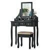 Gymax Vanity Set Makeup Dressing Table & Stool w/5 Drawers White
