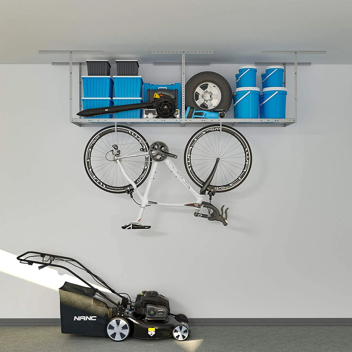 3x6ft Overhead Garage Storage Rack, Heavy Duty Metal Ceiling Shelf, 22'' to 40" Adjustable Dropdown, 450lbs Loading Weight Capacity, White