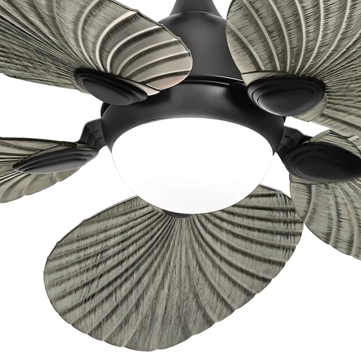 ModFusion 52" Gray Black Coastal Ceiling Fan with Palm Leaf Blades, LED Light & Remote �C Quiet Reversible DC Motor Indoor/Outdoor