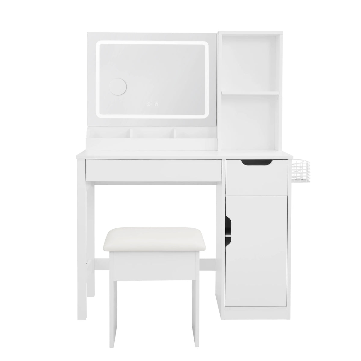 Mainstays Get Ready with Me GRWM Deluxe 2-Piece Vanity and Stool with Lighted Mirror and USB Power, White Finish