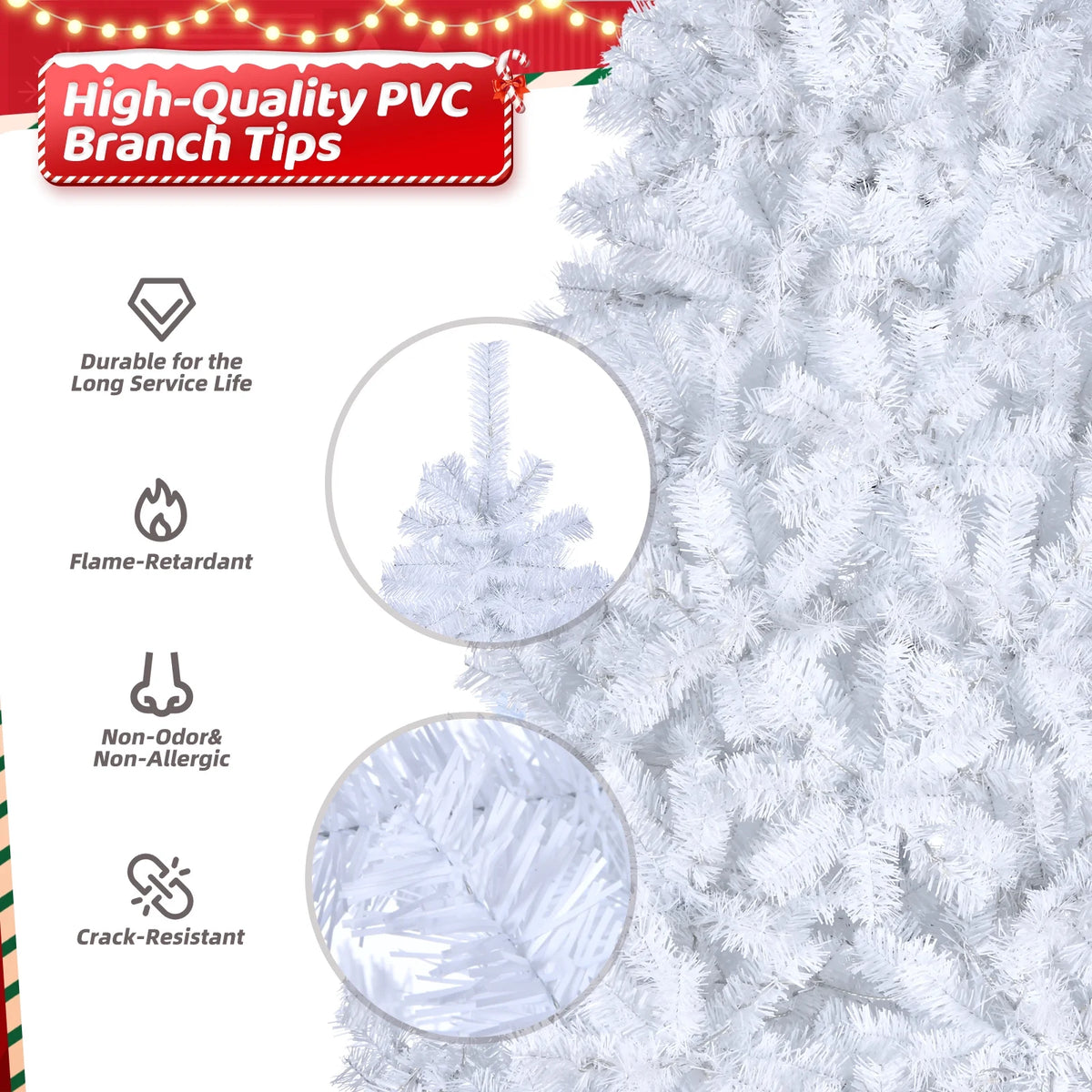 Ktaxon 6.5FT Pre-Lit Christmas Tree, Warm White Lights Pencil Xmas Tree, Slim Christmas Tree with 719 Tips, White
