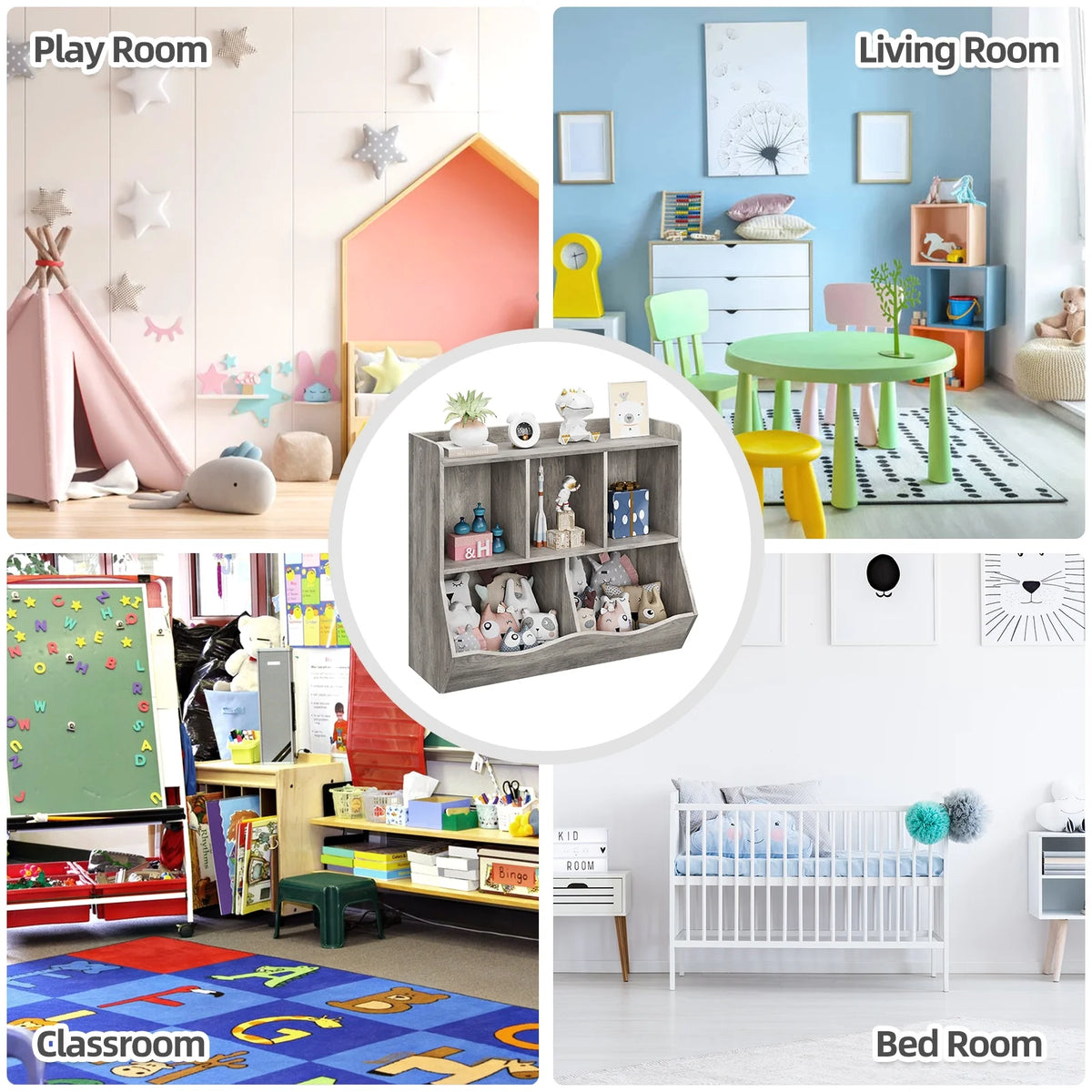Kids Bookshelf and Bookcase Toy Storage Multi Shelf with Cubby Organizer Cabinet for Boys Girls,for Children Playroom Hallway Kindergarten School (White)