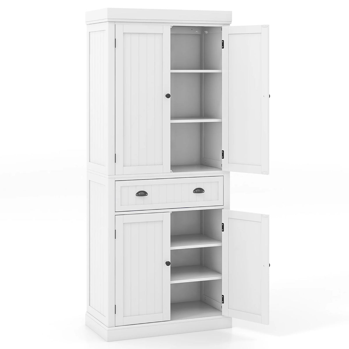 Gymax 72'' Kitchen Pantry Storage Cabinet Tall Freestanding Cupboard w/ 4 Doors Large Drawer White
