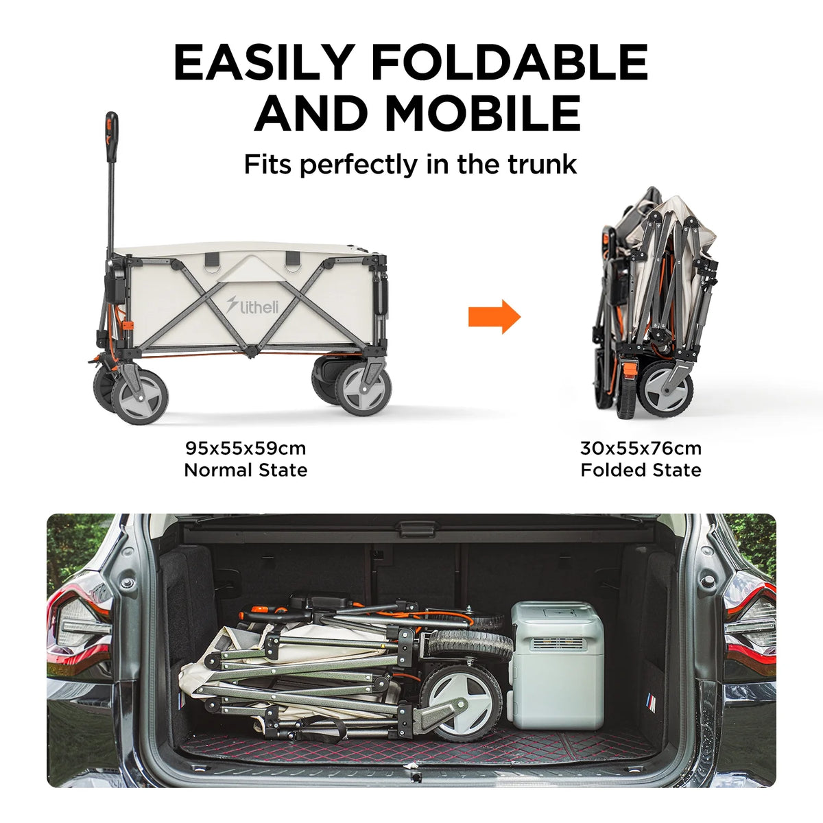 Litheli Electric Utility Wagon, Electric Drive, 200L, 8 Inch All Terrain Wheel, Foldable Wagon, With 4.0 Ah Battery, For Camping/Gardening/Shopping