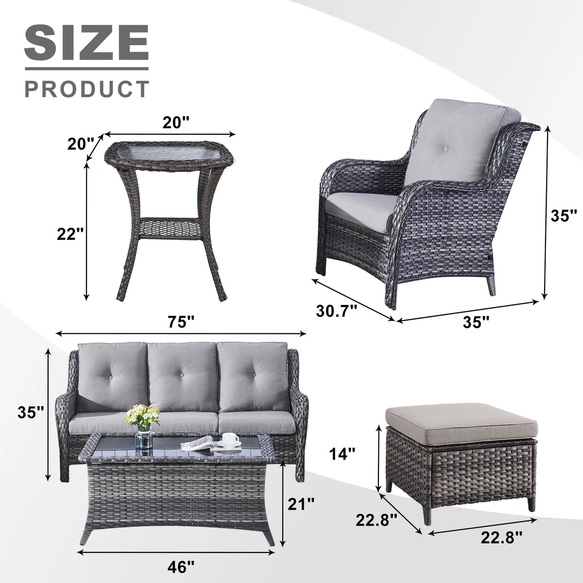 POCASSY 7 Piece Rattan Sofa Seating Group with Cushions