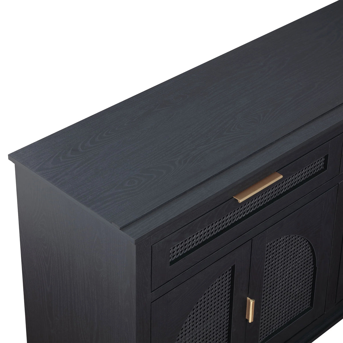 Beautiful Drew Rattan Media Console with Teched Away Drawer by Drew Barrymore, Warm Honey Finish