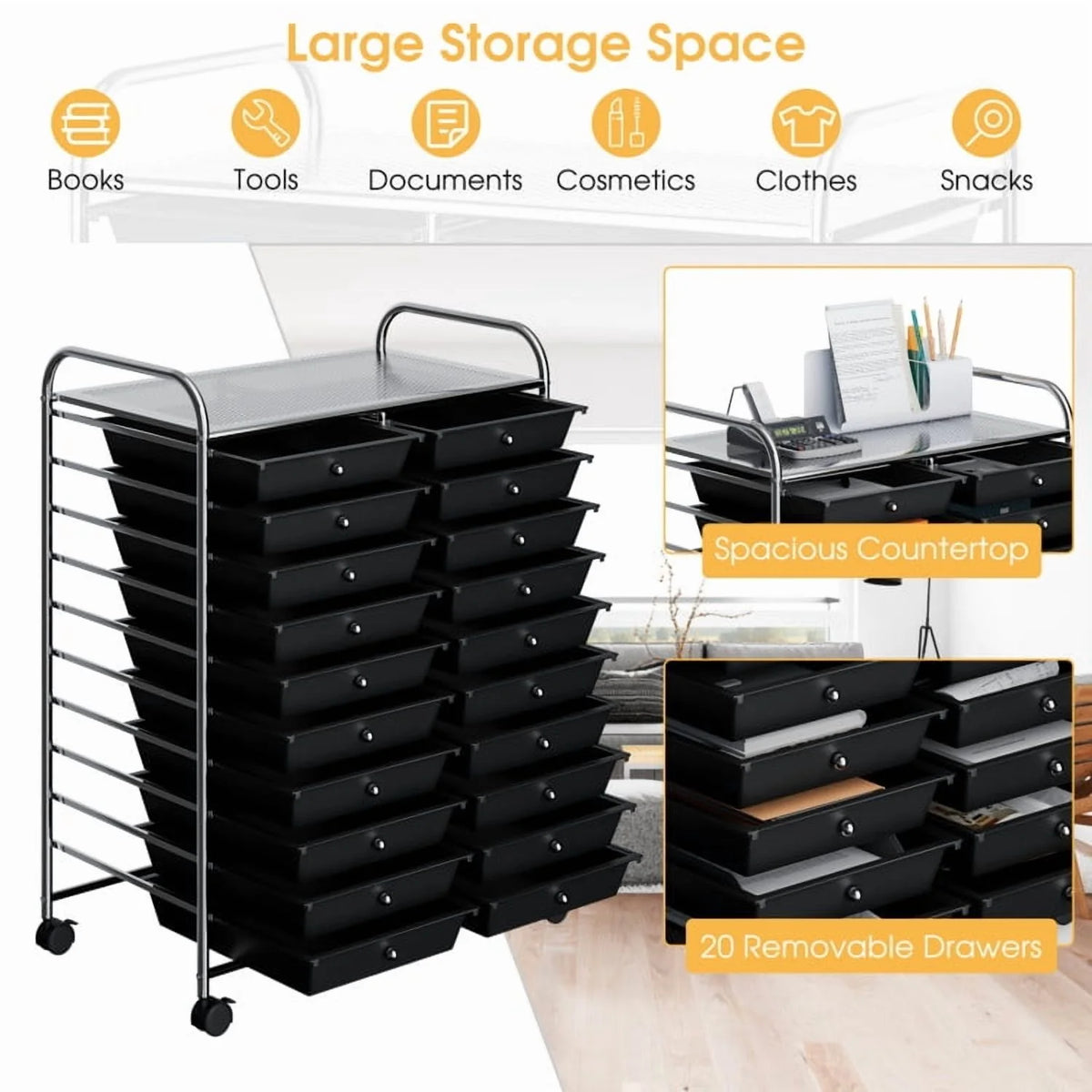 20 Drawers Rolling Storage Cart Studio Organizer