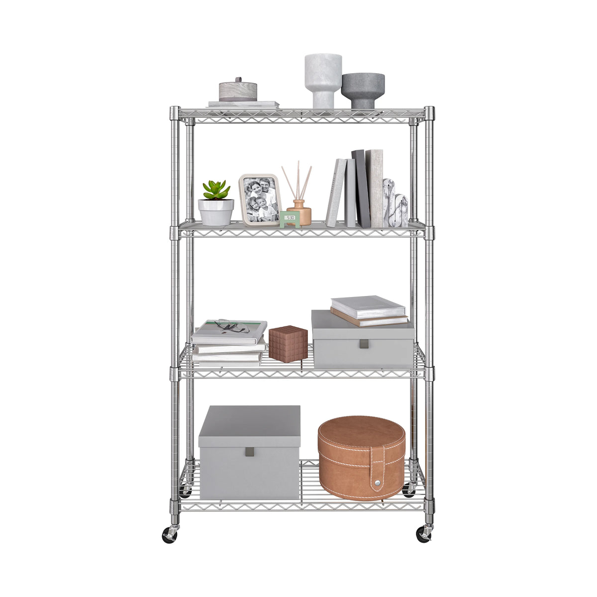 Seville Classics Solid Steel Wire Shelving Storage Unit Adjustable Shelves Organizer Rack, for Home, Kitchen, Office, Garage, Bedroom, Closet, Silver, 4-Tier, 36" W x 14" D