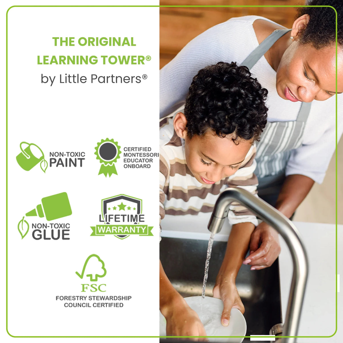 Little Partners Learning Tower Adjustable Height Kitchen Step Stool, Toddler Tower, Encourages Learning, Independence, and Engagement, Safety Climbing Tower for Kitchen Counter - Soft White