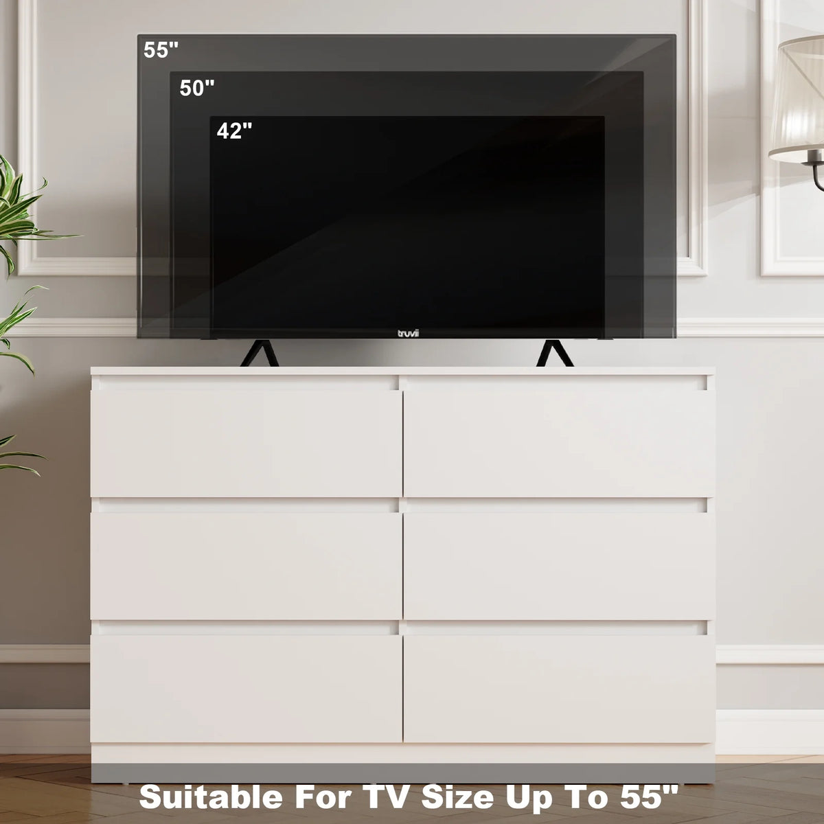 Hommpa White 6 Drawers Dresser for Bedroom, Chest of Drawers TV Stand Dresser for Closet, Wooden Modern Storage Cabinet for Women Living Room Furniture