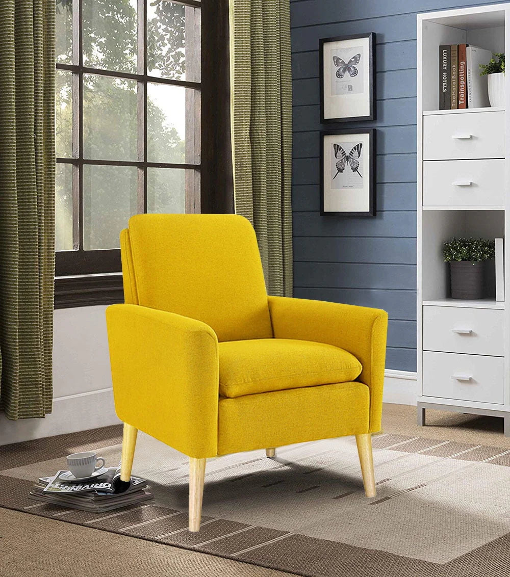 Dazone Modern Accent Fabric Chair Single Sofa Comfy Upholstered Arm Chair Living Room Yellow