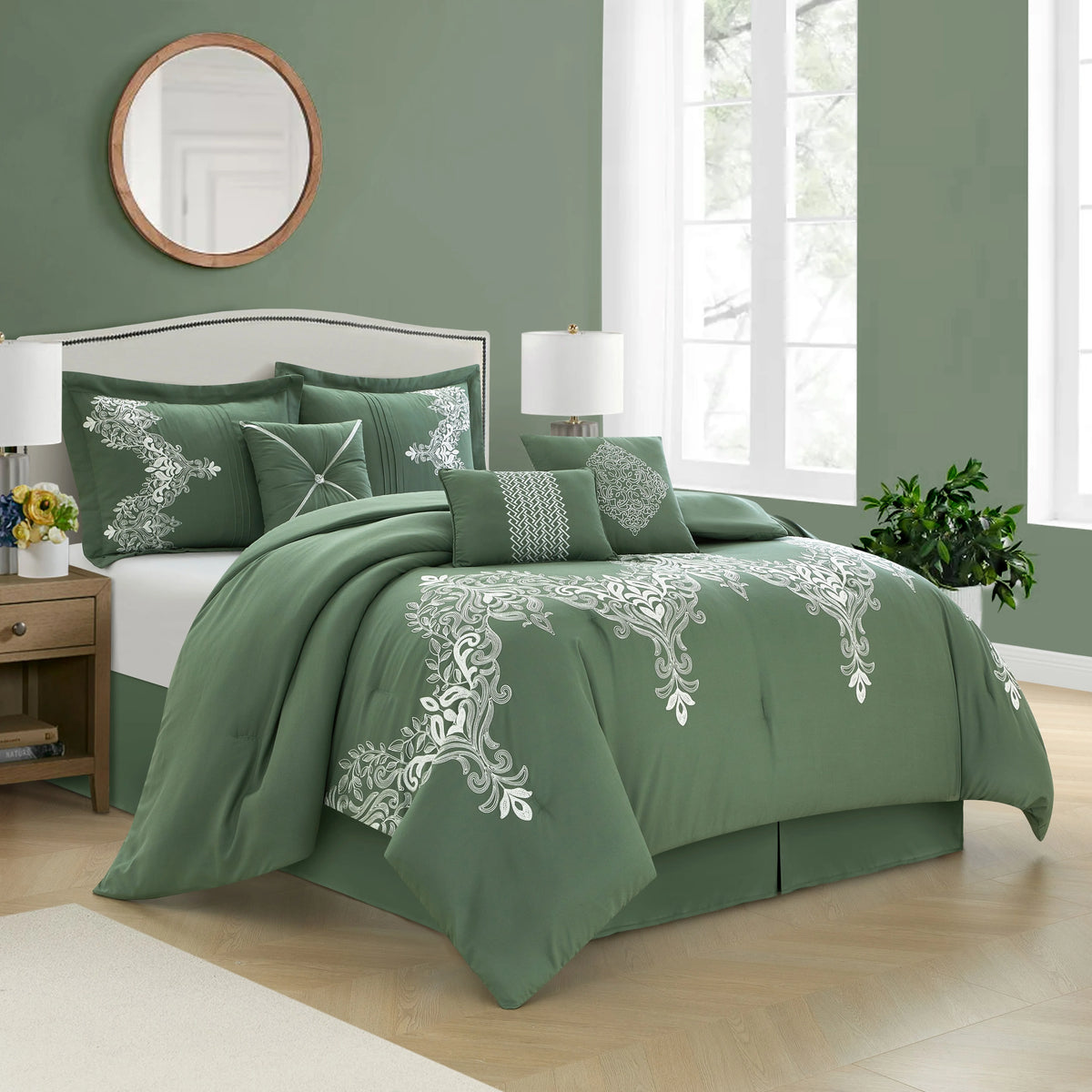 Lanco Taupe Damask Patchwork Queen Size Comforter Set, 7 Piece, Chain Stitching Embroidery Ultra Soft, Premium Microfiber, All Season