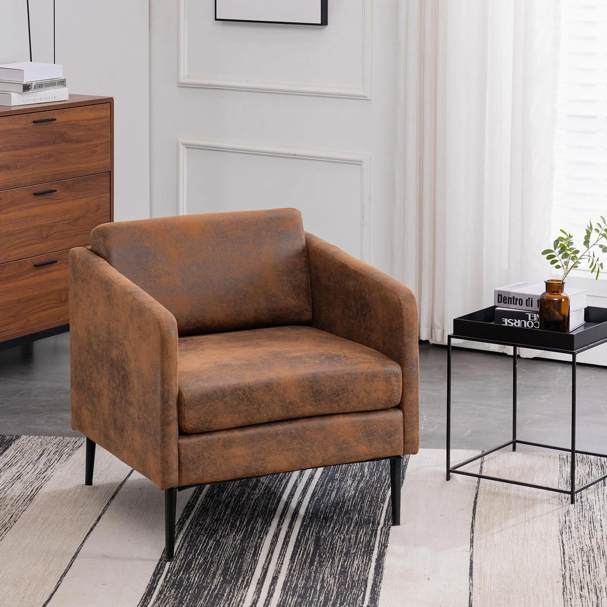 Ktaxon Modern Club Chair, Bronzing Cloth Fabric Arm Chair, Single Sofa Chair for Reading, Max Load 400LBS Upholstered Leisure Living Room Chair Brown