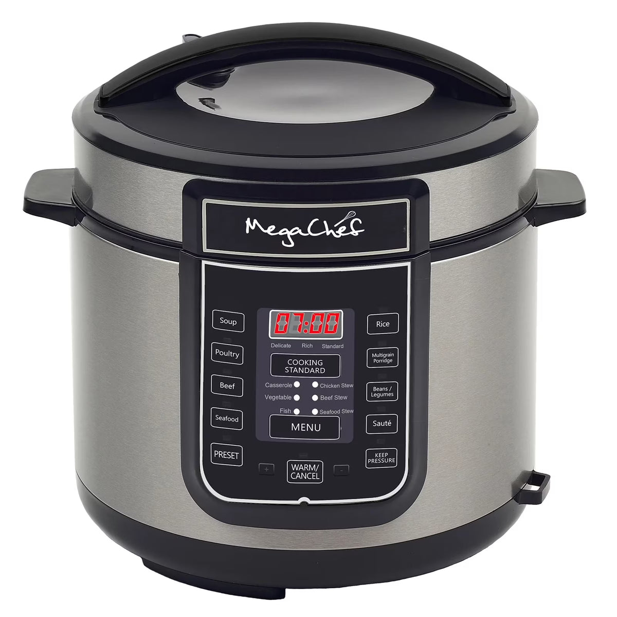 MegaChef 6 Quart Electric Pressure Cooker with 14 Pre-Set Multi-Function Features & Stainless Steel Pot