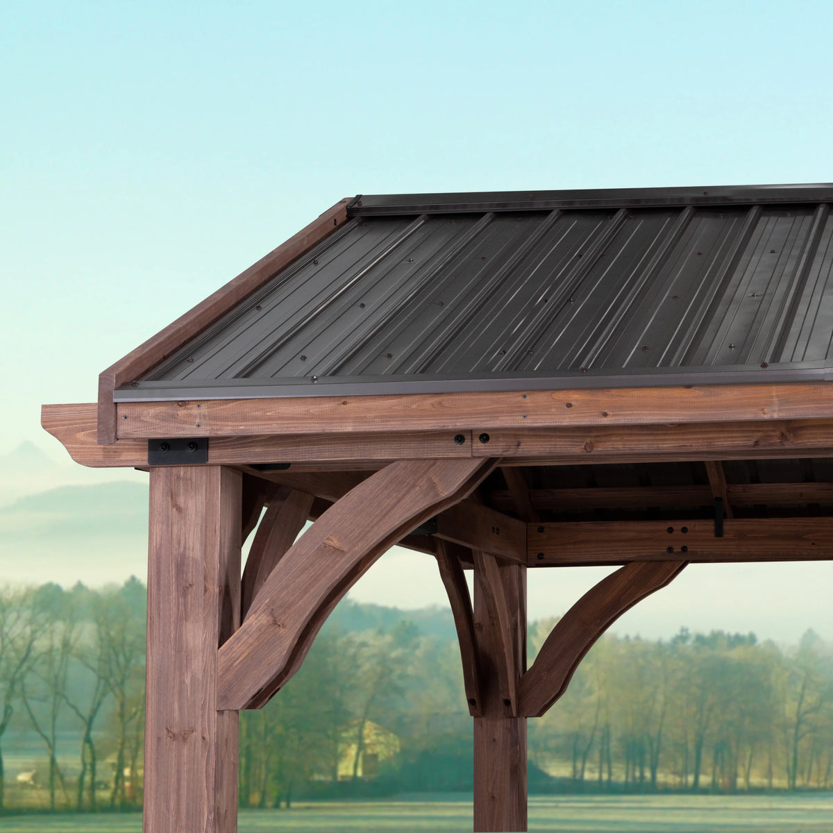 Backyard Discovery Arlington 12'x12' Cedar Wood Gazebo, Galvanized Steel Roof, PowerPort