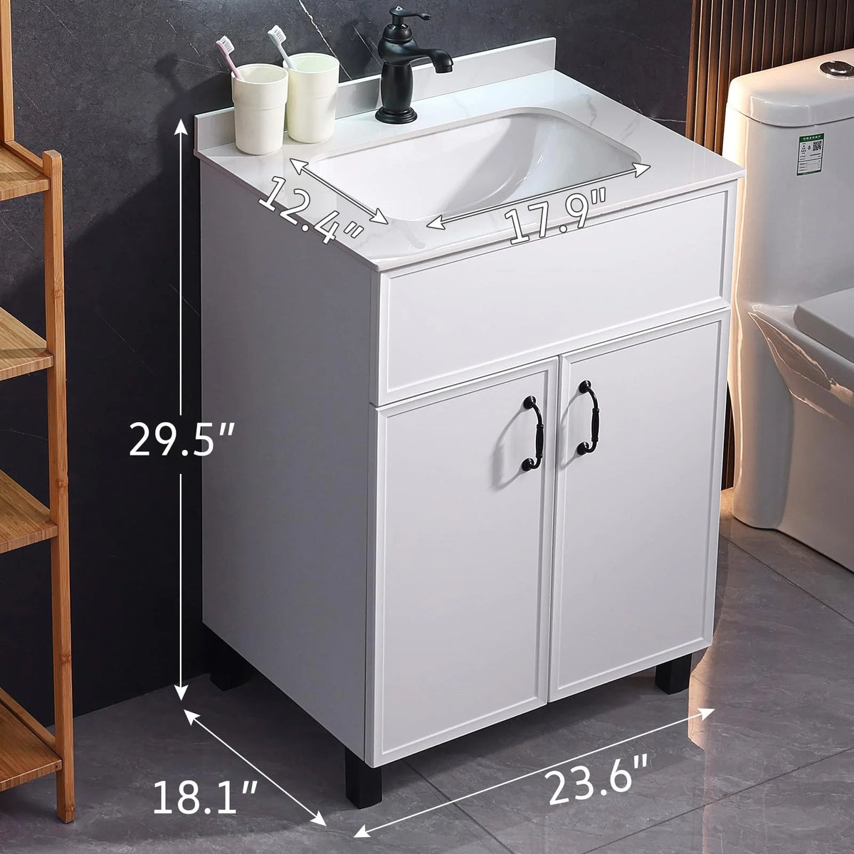 PROHIKER 29.1" Bathroom Vanity with Sink, Modern Bathroom Vanity Cabinet, Freestanding Bathroom Sink Cabinet with 1 Soft-Close Door and Metal Handle