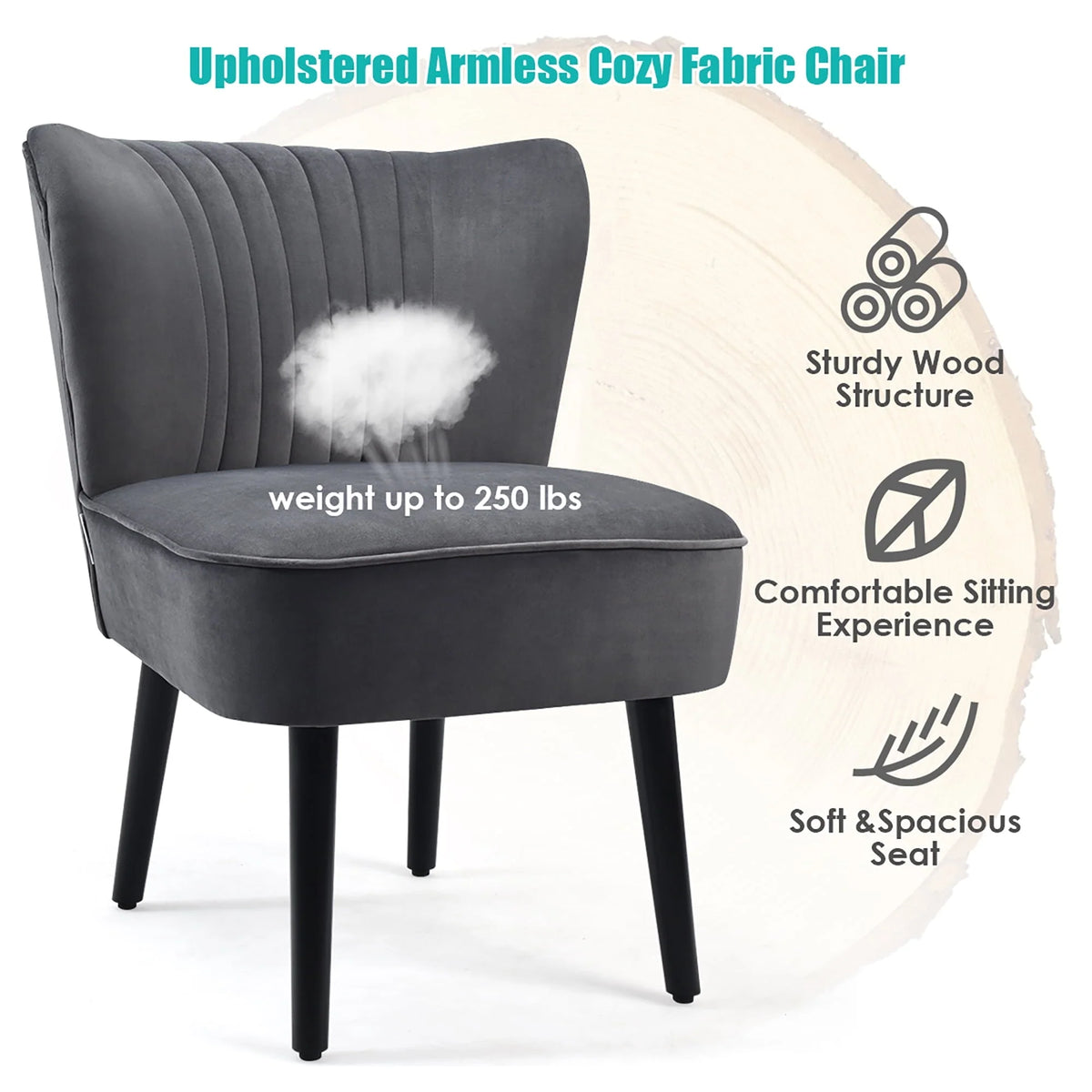 Costway Set of 2 Armless Accent Chair Upholstered Leisure Chair Single Sofa Dark Grey
