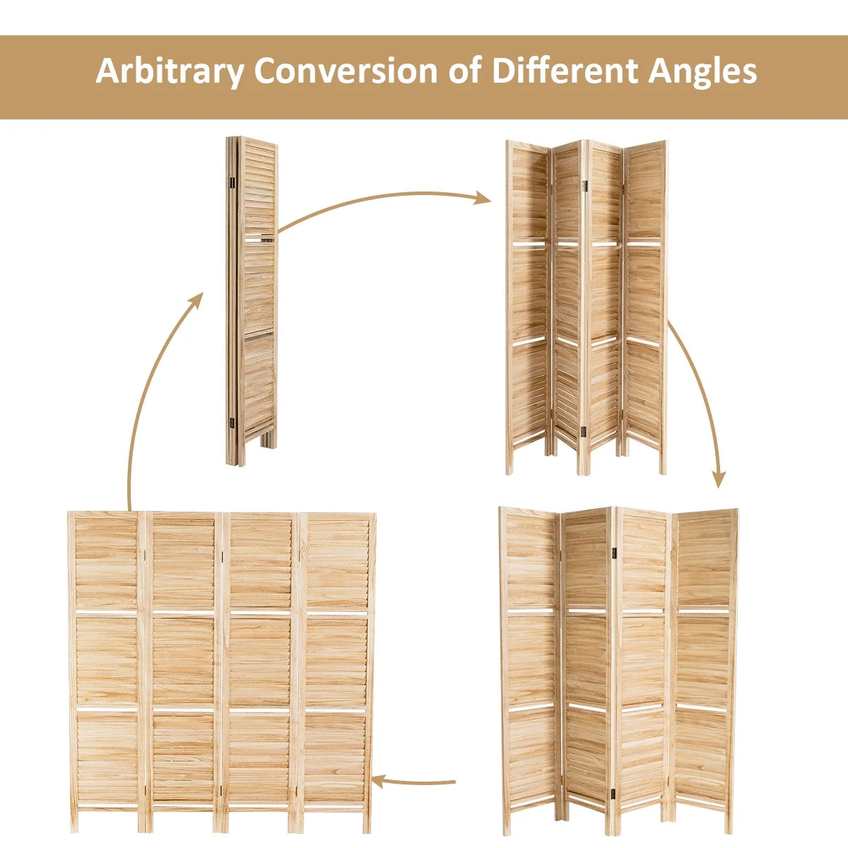 Costway 4 Panel Folding Room Divider Screen W/3 Display Shelves 5.6 Ft Tall