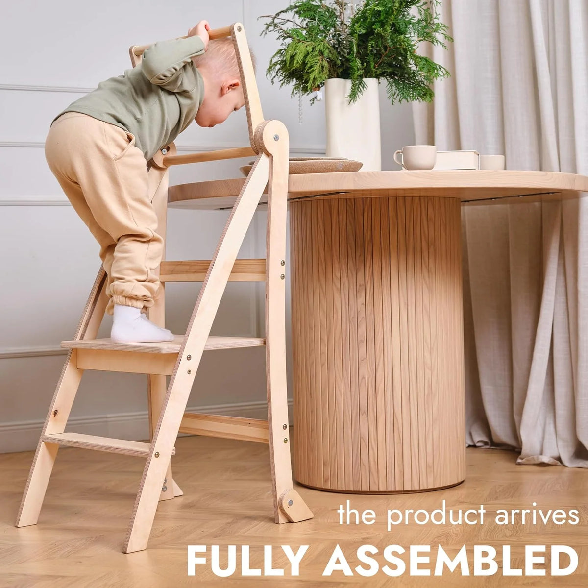 Folding Wooden Kitchen Standing Stool for Toddlers �C Safe & Compact Learning Step Stool, Ages 18 Months+