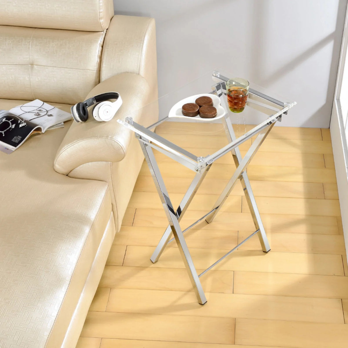 Millennial Collection - Mari Folding Tray Table in Gold, Set of 2