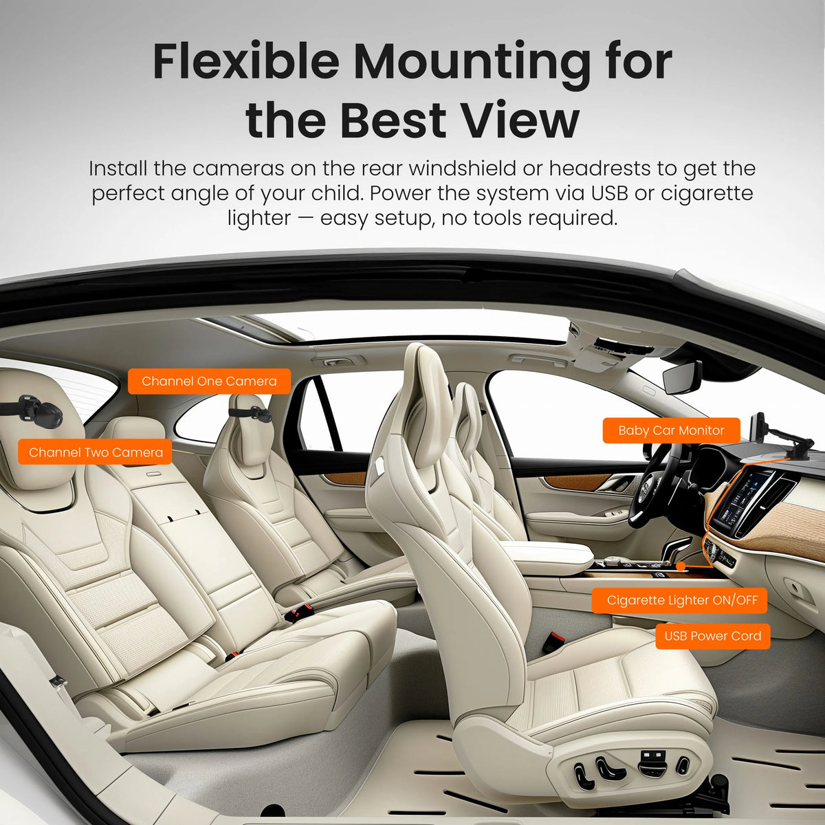 Rexing BC300 Dual Channel Baby Car Camera 1080p HD, IR Night Vision & Split-Screen Display
