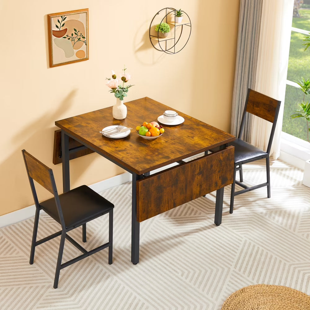 Folding Dining Table, Kitchen Table Foldable Dining Room Dinner Drop Leaf Tables for Small Spaces,Seats 2-6 People,63.2'' L x 35.5'' W x 30.5'' H,Rustic Brown