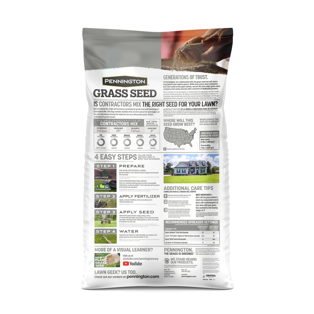Pennington Contractors Northern Grass Seed Mix, for Sun to Partial Shade, 40 lb.