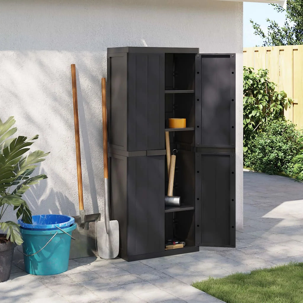 vidaXL Outdoor Storage Cabinet Black 25.6"x14.6"x33.5" PP