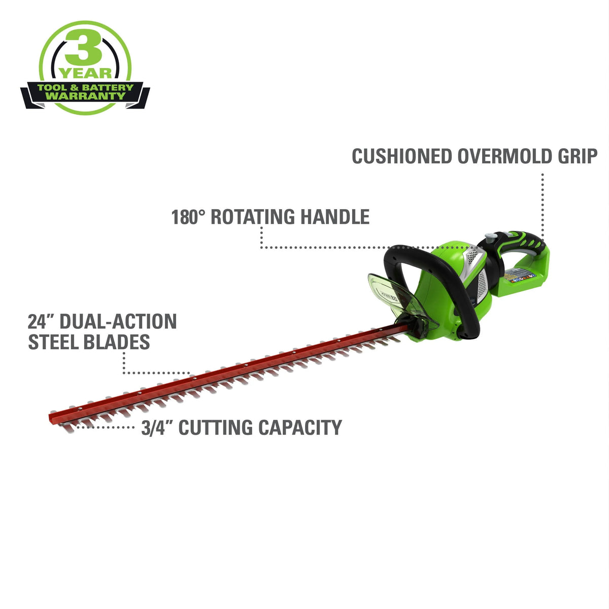 Greenworks 24" 40 Volt Battery Powered Power Hedge Trimmer 22332