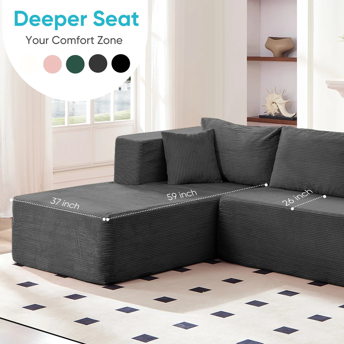 ZAFLY 106" Cloud Sectional Couch with Chaise, No Assembly Required L Shaped Sleeper Sofa, Oversized Deep Seat Modular Couches and Sofas for Living Room - Right, Black