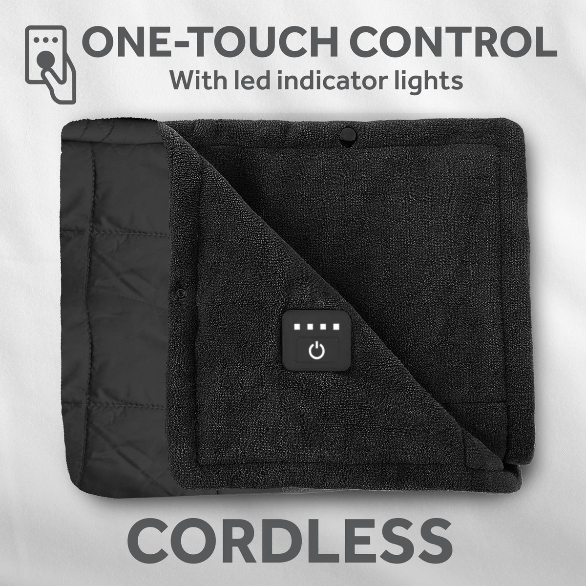 Sunbeam On-the-Go Cordless Heated Throw Blanket with Hood Black Nylon/Microplush 50x66