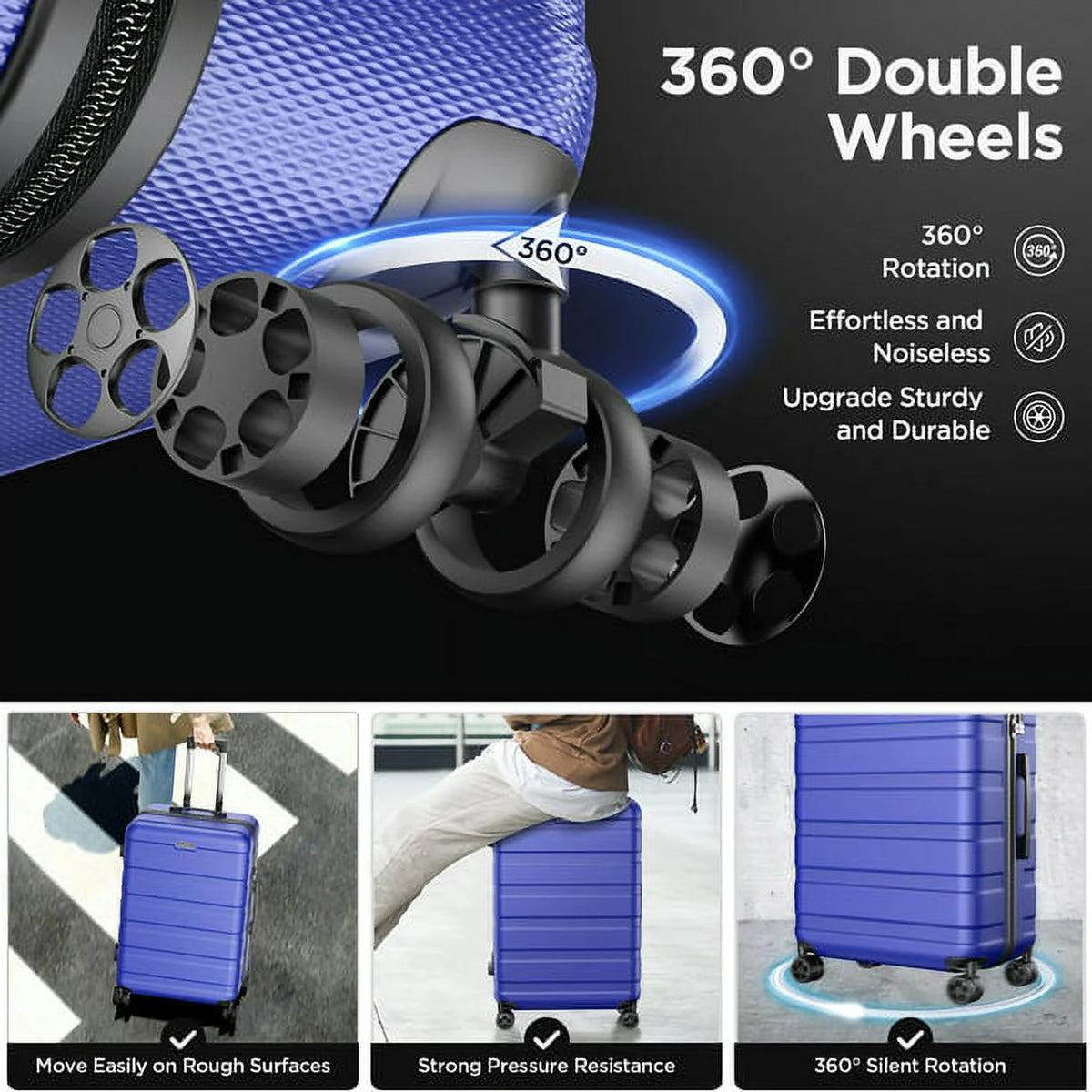 11Pcs Luggage Sets, ABS Hardshell Suitcase w/ Dual 360° Spinner Wheels & TSA Lock, Lightweight Durable Hardside Carry on Luggage for Travel, Deep Black