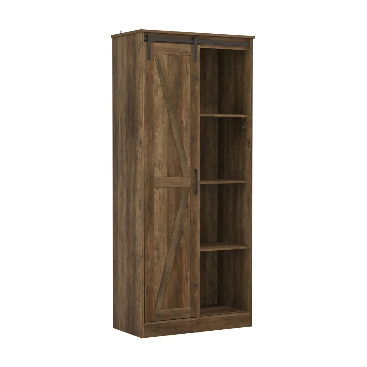 Woven Paths Shelton Wood Kitchen Pantry with 1 Sliding Barn Door, Knotty Oak