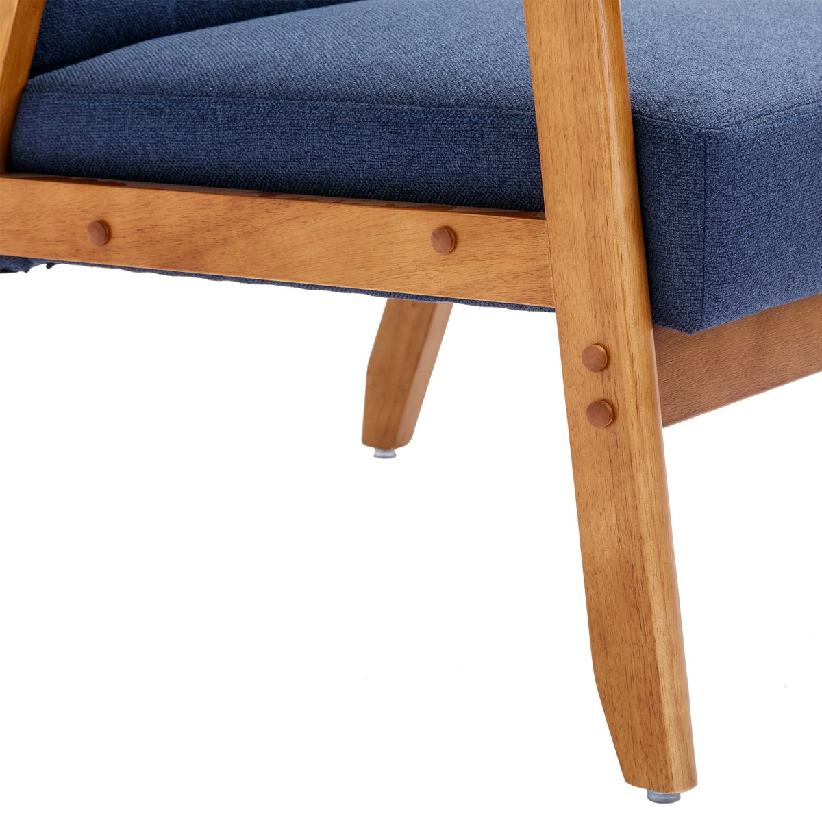 Ufurpie Mid Century Modern Armchair with Wood Frame,Linen Fabric Comfy Reading Chair,Accent Chair for Living Room Bedroom,Navy
