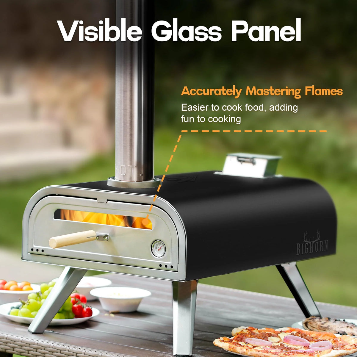 BIG HORN OUTDOORS 16 Inch Pellet Pizza Oven Outdoor, Wood Pellet Pizza Stove with Pizza Stone for Backyard, Camping, Silver