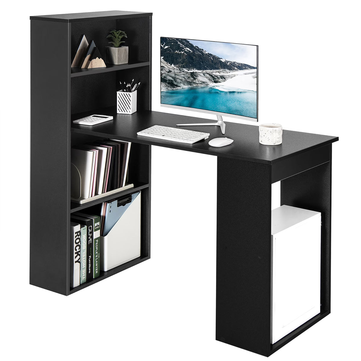 Costway Computer Desk Writing  Workstation Office 6-Tier Storage Shelves Natural