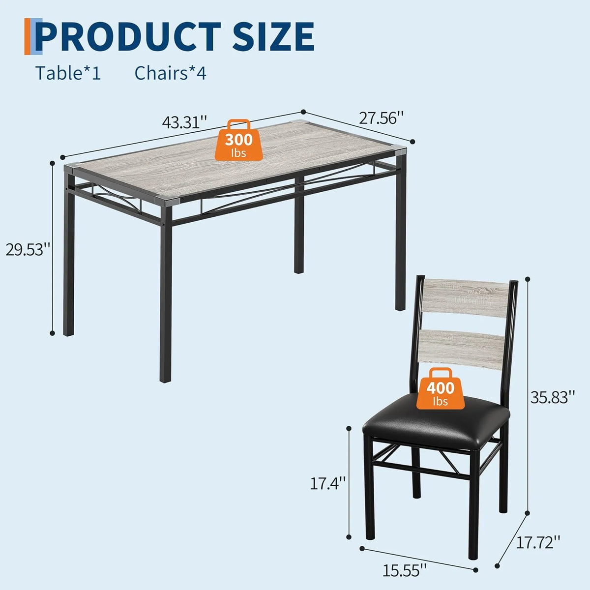 Dining Table Set for 4, Dining Room Table Set for 4 with Upholstered Chairs, Wood Kitchen Table Chairs Set of 4 with Corner Protector for Small Space, Kitchen, Apartment, Rustic Brown