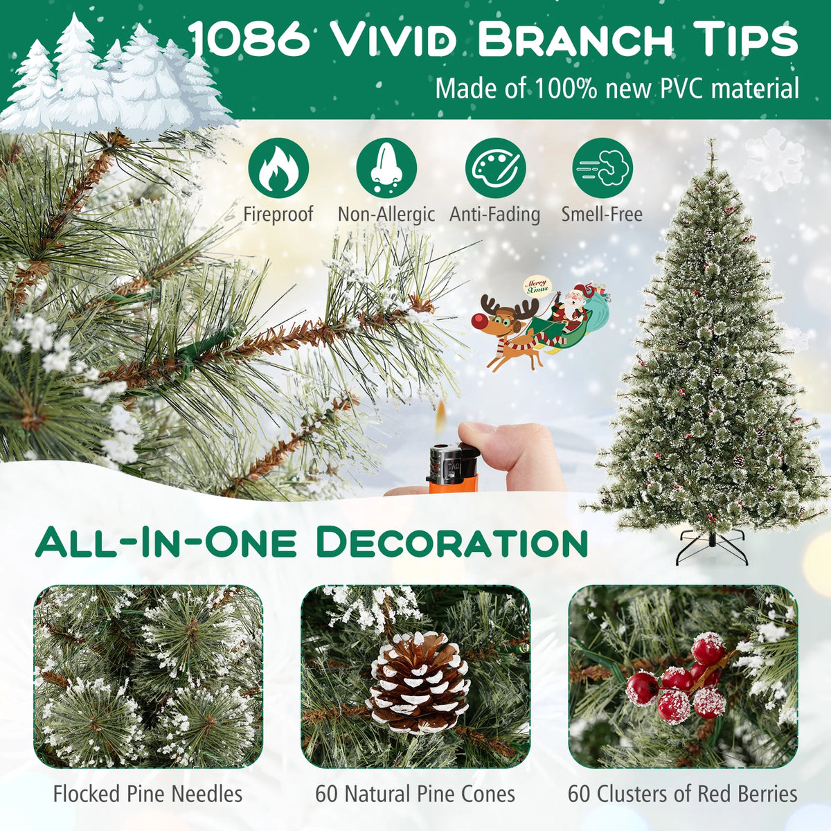 Costway 9 FT Artificial Christmas Tree with  360?�� Quick Power Connector 1714 Pine Needles