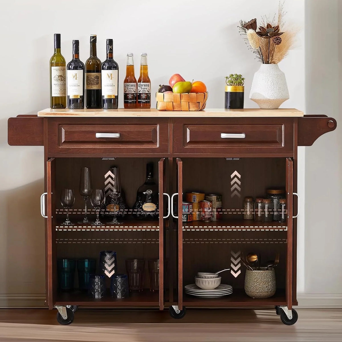 ZIVACATE Rolling Kitchen Island with Drop Leaf and Storage Large 53 in Movable Kitchen Carts White
