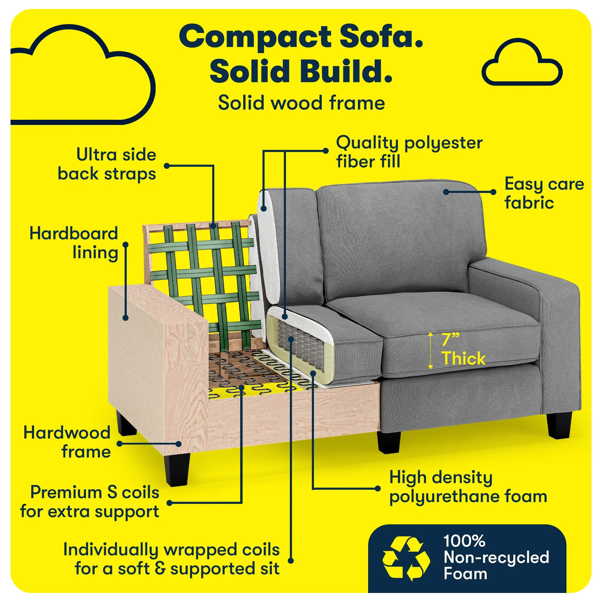 Serta Palisades 61" Track Arm Sofa Loveseat with Removable Covers Beige