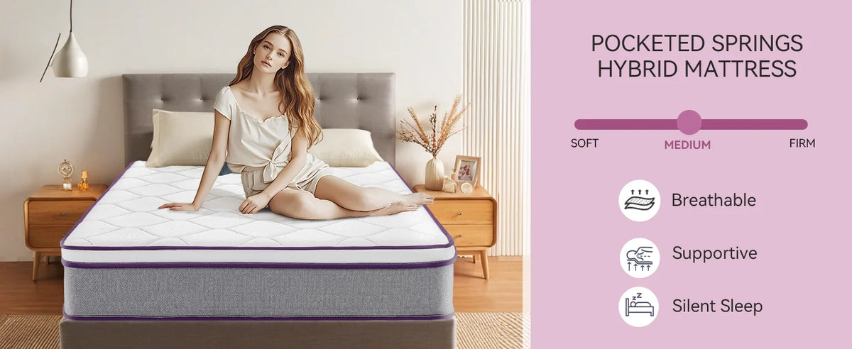 Mattress Twin, 12 Inch Medium Firm Twin Size Mattress in a Box, Hybrid Mattresses with Gel Memory Foam and Pocket Springs for Motion Isolation & Pressure Relief, Strong Edge Support